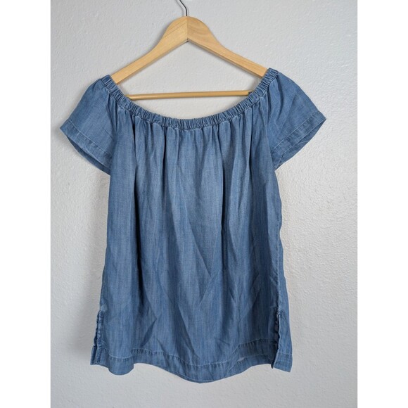 Anthropologie Cloth & Stone Chambray Top Shirt Short Sleeve Womens Small S 159 - Picture 1 of 5